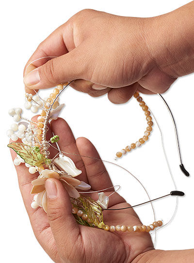 Wire-wrapped head band with beads